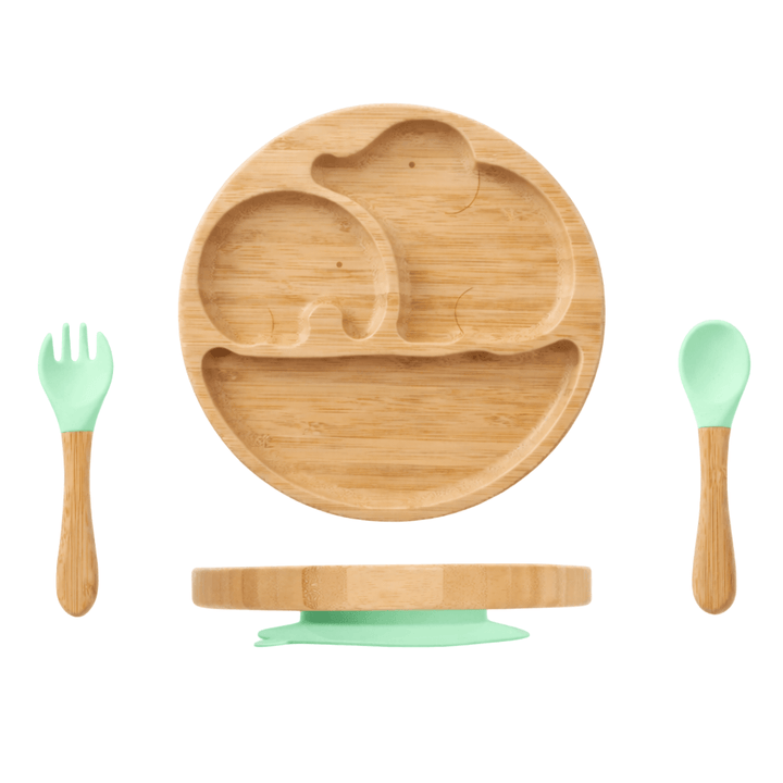 Juego de platos de succión de bambú con dos elefantes