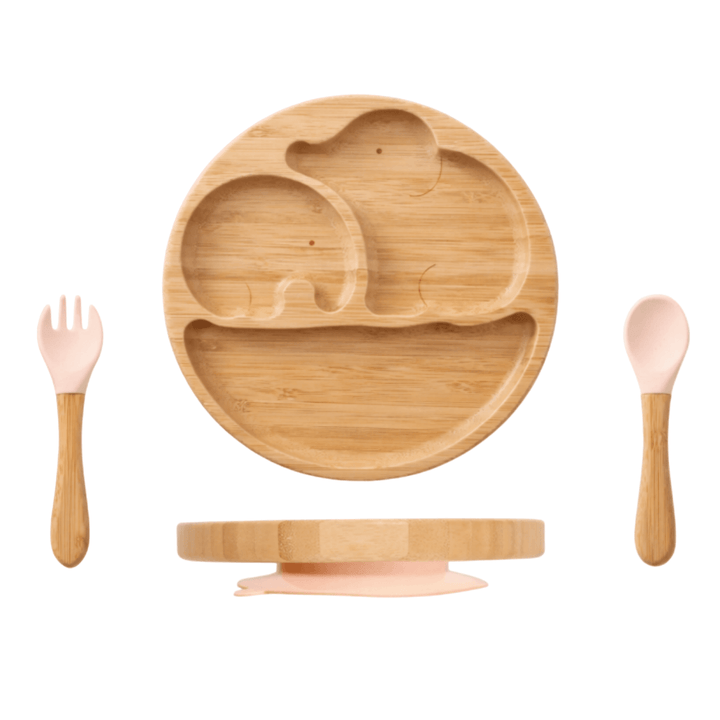 Juego de platos de succión de bambú con dos elefantes