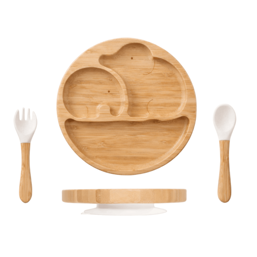 Juego de platos de succión de bambú con dos elefantes