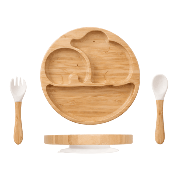 Juego de platos de succión de bambú con dos elefantes