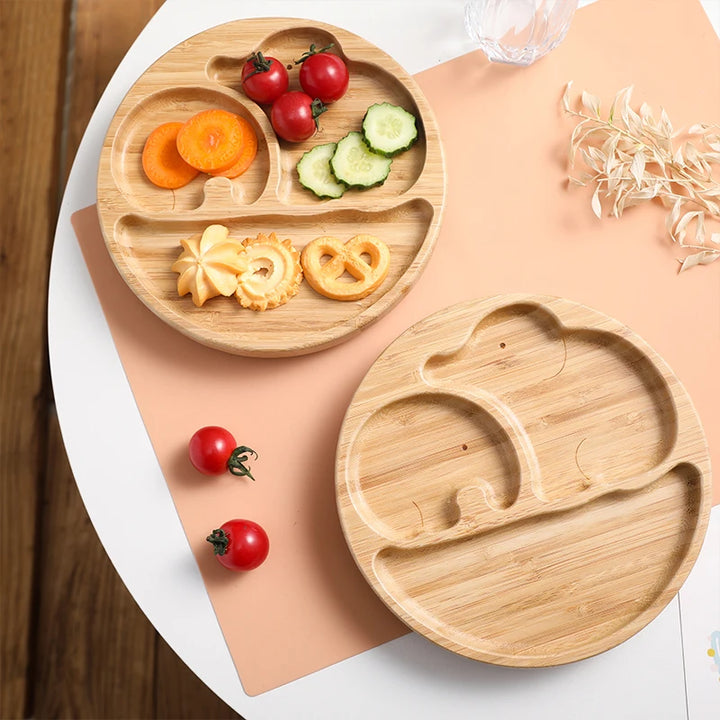 Juego de platos de succión de bambú con dos elefantes