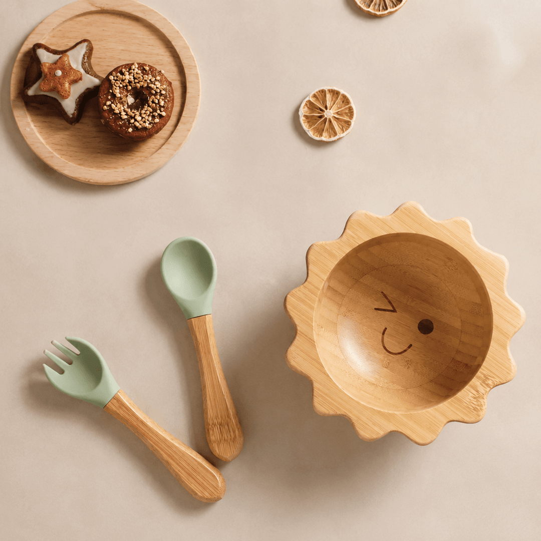 Juego de cuencos con ventosa de bambú y girasol