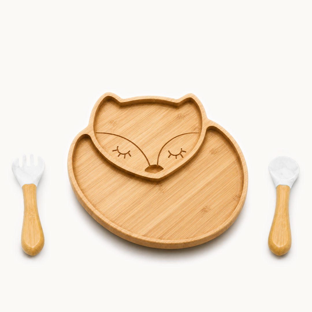 Fox Cub Bamboo Suction Plate Set