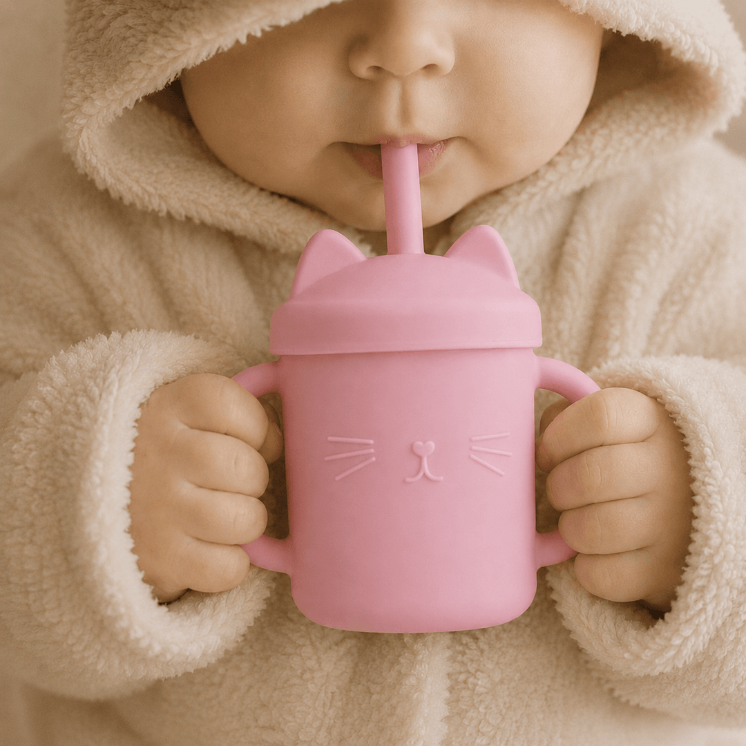 Vaso Entrenamiento Gatito Silicona + Pajita