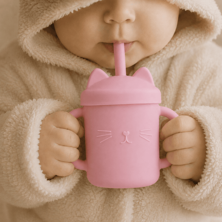 Vaso Entrenamiento Gatito Silicona + Pajita